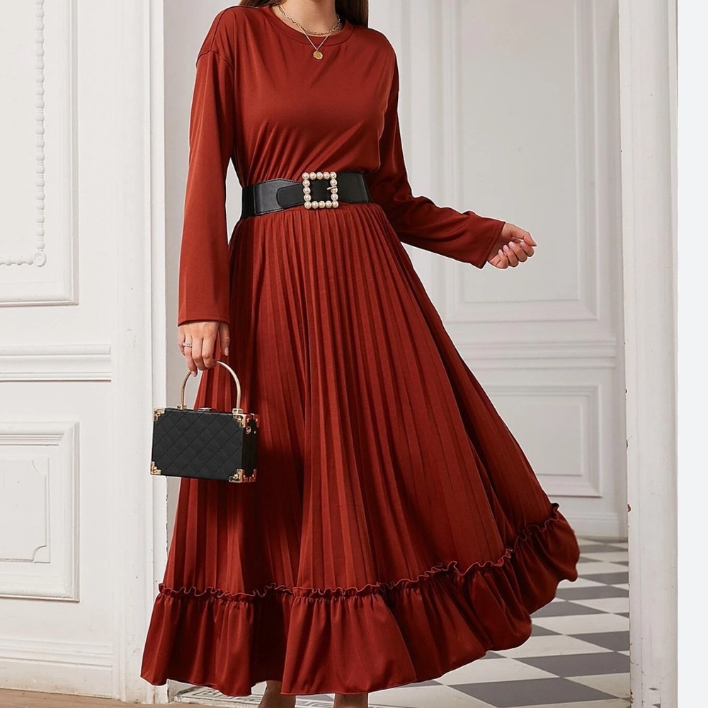 Drop Shoulder Tee & Frill Trim Pleated Skirt Without Be it